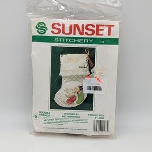 NWT Sunset Stitchery Holiday Friends Cat Mouse Stocking Christmas